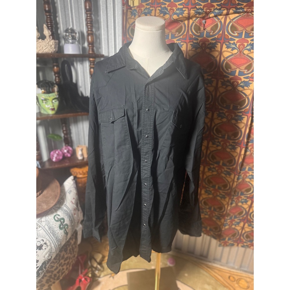 Mens retro Black Western Shirt Long Sleeve‎ Button Up Cowboy Workwear 2XLT